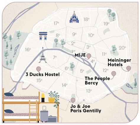 Carte des auberges de jeunesse à Paris
