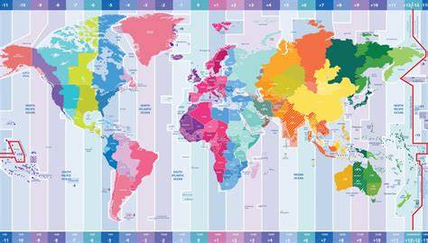 Carte fuseaux horaires Doha Delhi