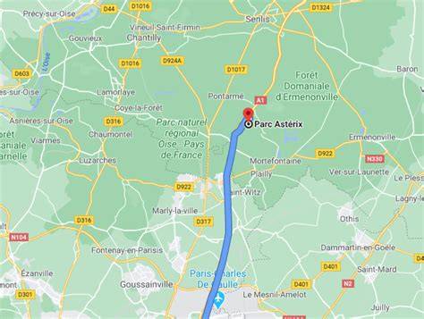 Itinéraire aéroport Orly parc Astérix carte