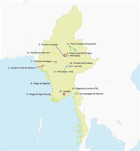 Carte itinéraire classique Birmanie Yangon Bagan