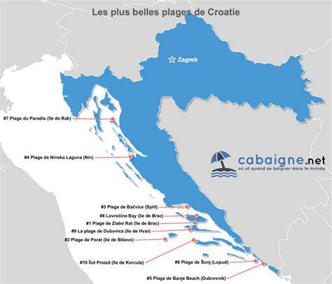 Carte des plages proches de Dubrovnik
