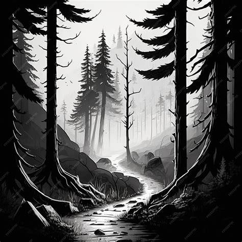 forêt noir et blanc minimaliste