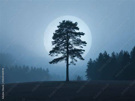 arbre solitaire lune paysage monochrome