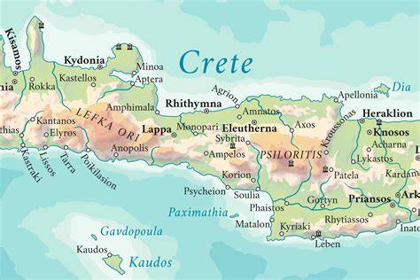 Carte mythologique de la Crète antique