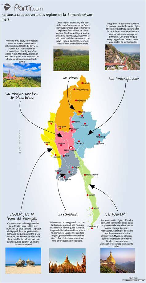 Carte touristique des principales régions birmanes