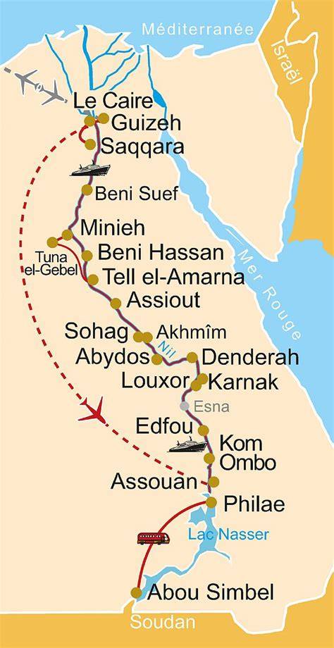 Carte itinéraire croisière Nil Louxor Assouan