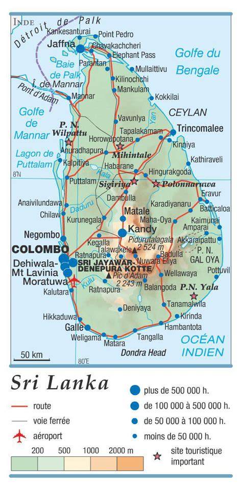 Carte du Sri Lanka et principales villes