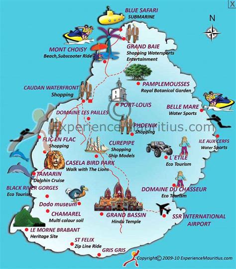 Carte touristique détaillée de l’île Maurice