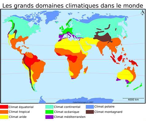 Carte des climats régionaux en mars