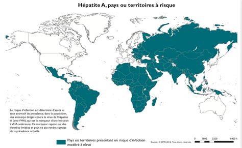 carte mondiale des zones à risque hépatite A