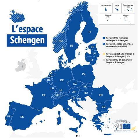 Carte de l’espace Schengen et pays voisins