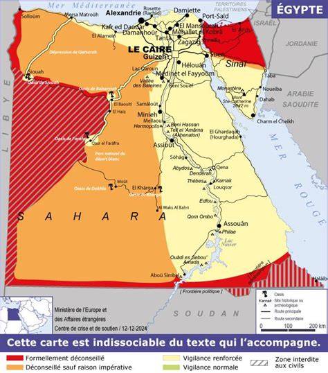 Carte des zones à éviter en Égypte