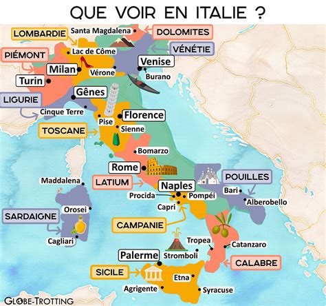 Carte des destinations estivales en Italie