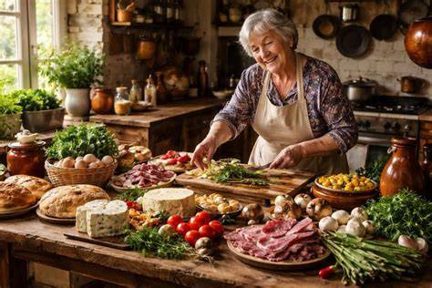 Table italienne avec spécialités régionales