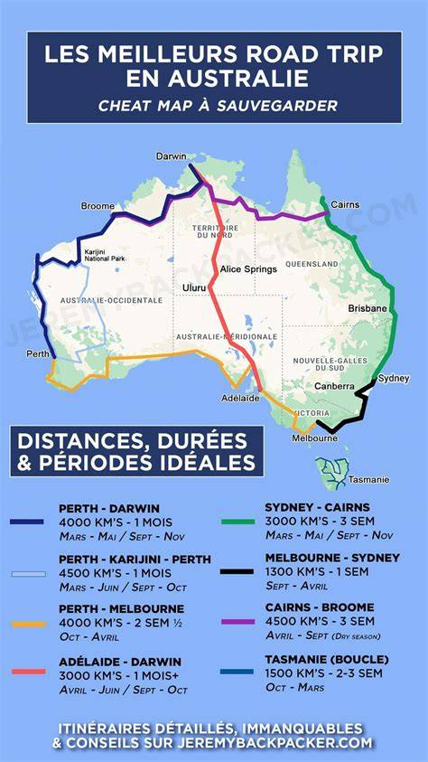 Carte des principales étapes d’un circuit en Australie