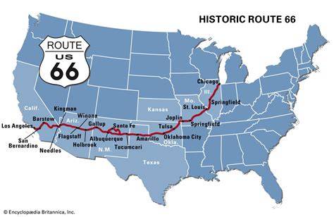 Carte Route 66 villes et États traversés