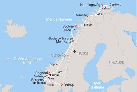 Carte itinéraire Cap Nord Spitzberg