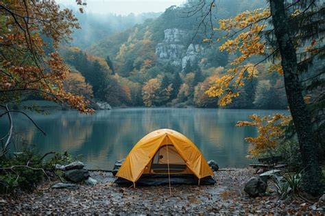 Camping avec tente au bord du lac du Der
