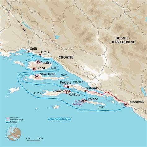 Carte des îles dalmates autour de Split