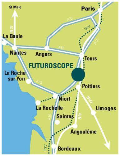 Carte des transports entre Poitiers et Futuroscope