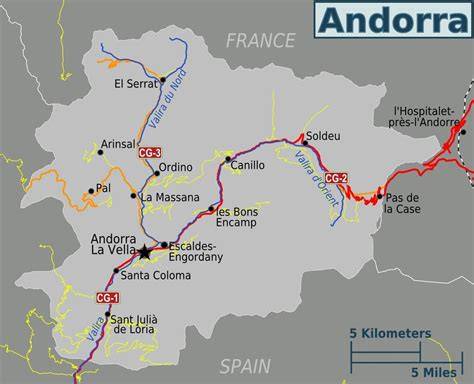 Carte des accès routiers vers Andorre