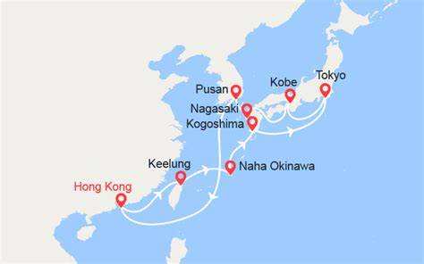 Carte des itinéraires de croisière en Asie
