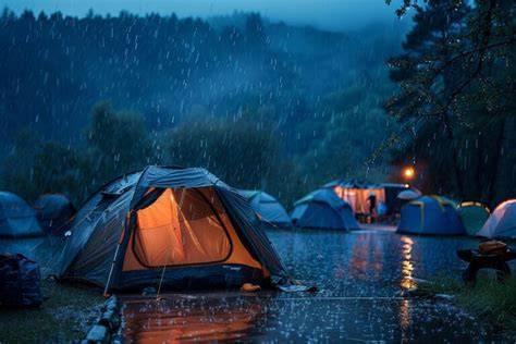 Tente Kings sous la pluie en camping