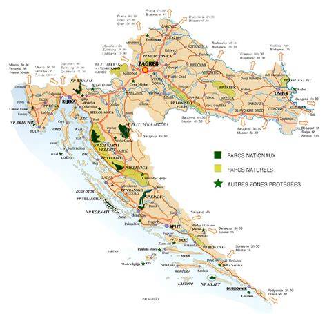 Carte des parcs naturels de Croatie