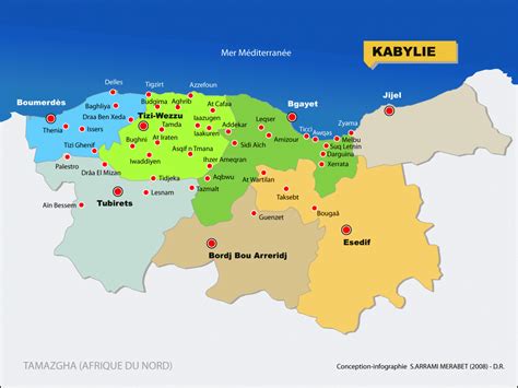 Carte de la Kabylie entre Béjaïa et Tizi Ouzou