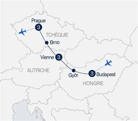 Carte circuit autocar Vienne Prague Budapest
