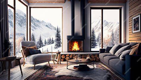 Chalet de montagne avec cheminée enneigé