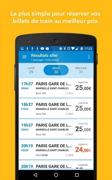 Applications Android billets de train électroniques