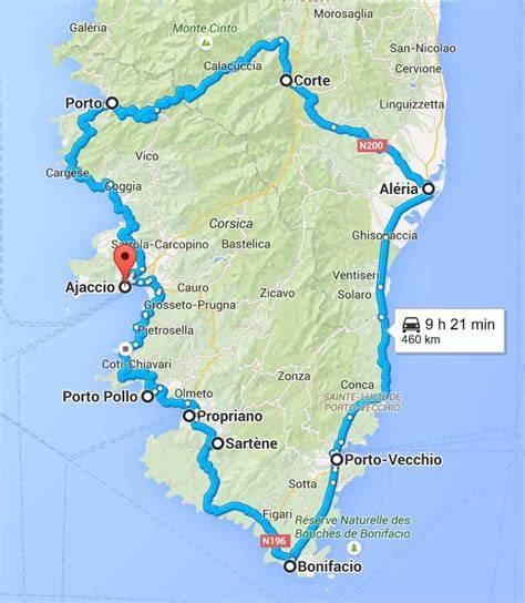 Carte itinéraire Corse du Sud six jours