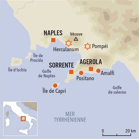 Carte de Campanie entre Naples Herculanum Vésuve