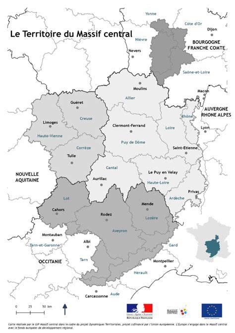 Carte des paysages du Massif Central