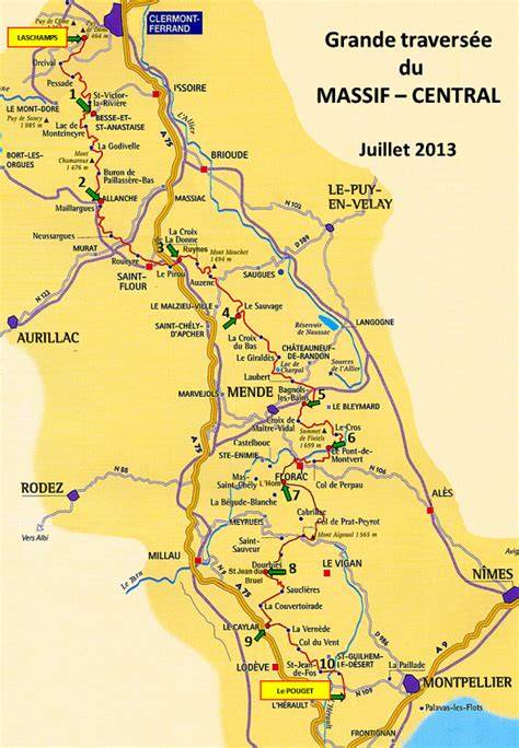 Tracé de la Grande Traversée du Massif Central