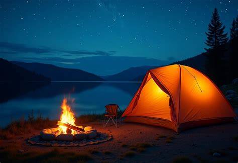 Éclairage nocturne dans un camping sous tente