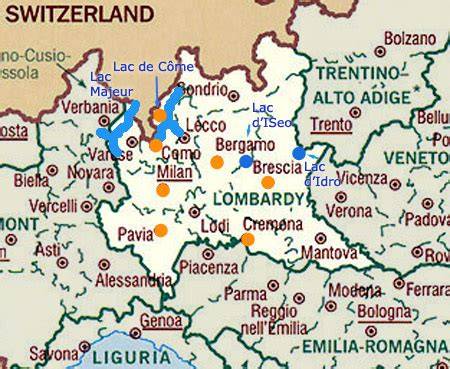 Carte des lacs de Lombardie en Italie