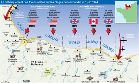 Carte plages Débarquement Normandie Omaha Utah Juno