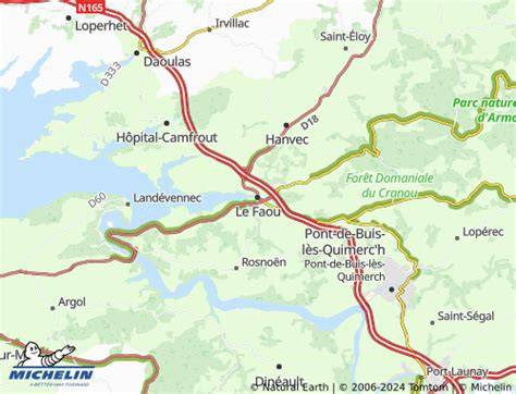 Carte routière Le Faou Brest