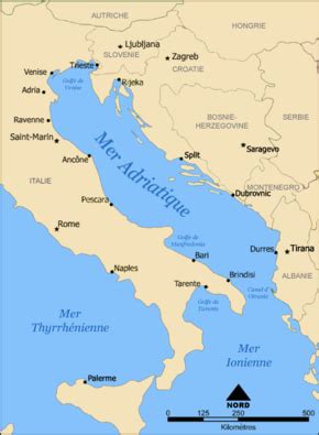 Carte de la mer Adriatique et ses escales