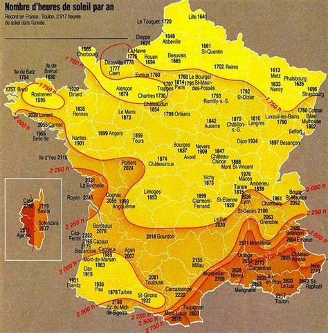 Carte de l’ensoleillement solaire en France