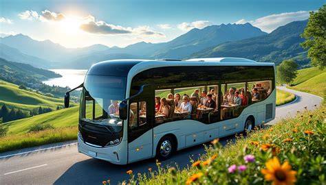 Groupe de voyageurs dans un autocar confortable