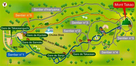 Carte des sept sentiers du mont Takao