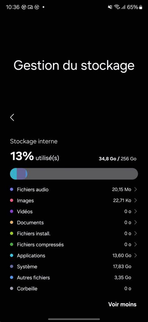 Répartition du stockage d’un smartphone Android
