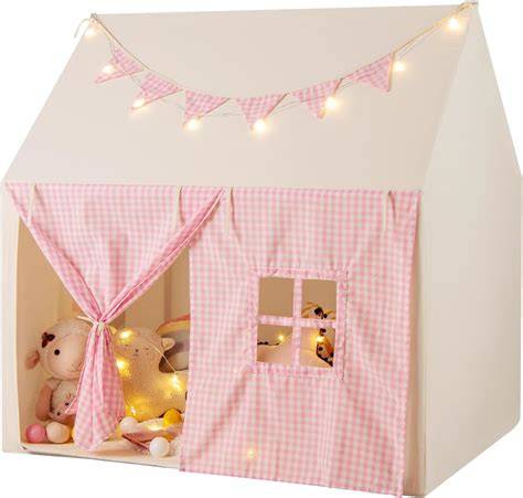 Tente de jeu rose avec lumières étoilées