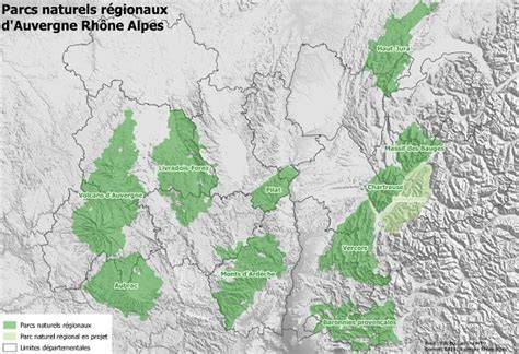 Carte des parcs naturels régionaux Auvergne-Rhône-Alpes