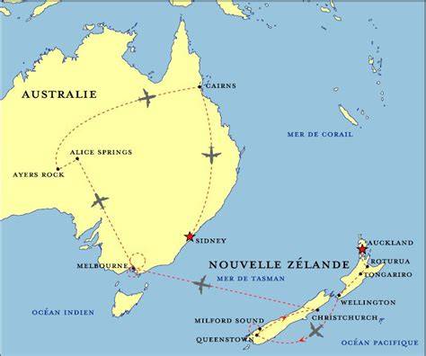 Carte itinéraire Australie Nouvelle-Zélande PVT