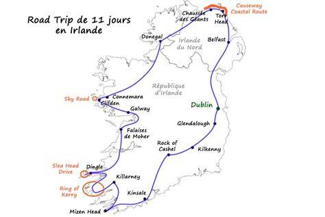 Carte itinéraire road trip Irlande