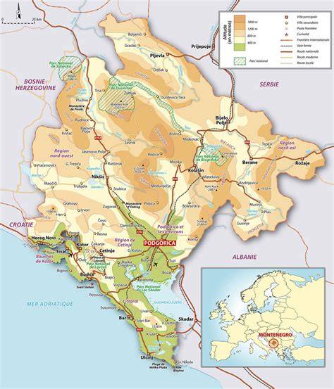 Carte touristique du Monténégro côte Adriatique